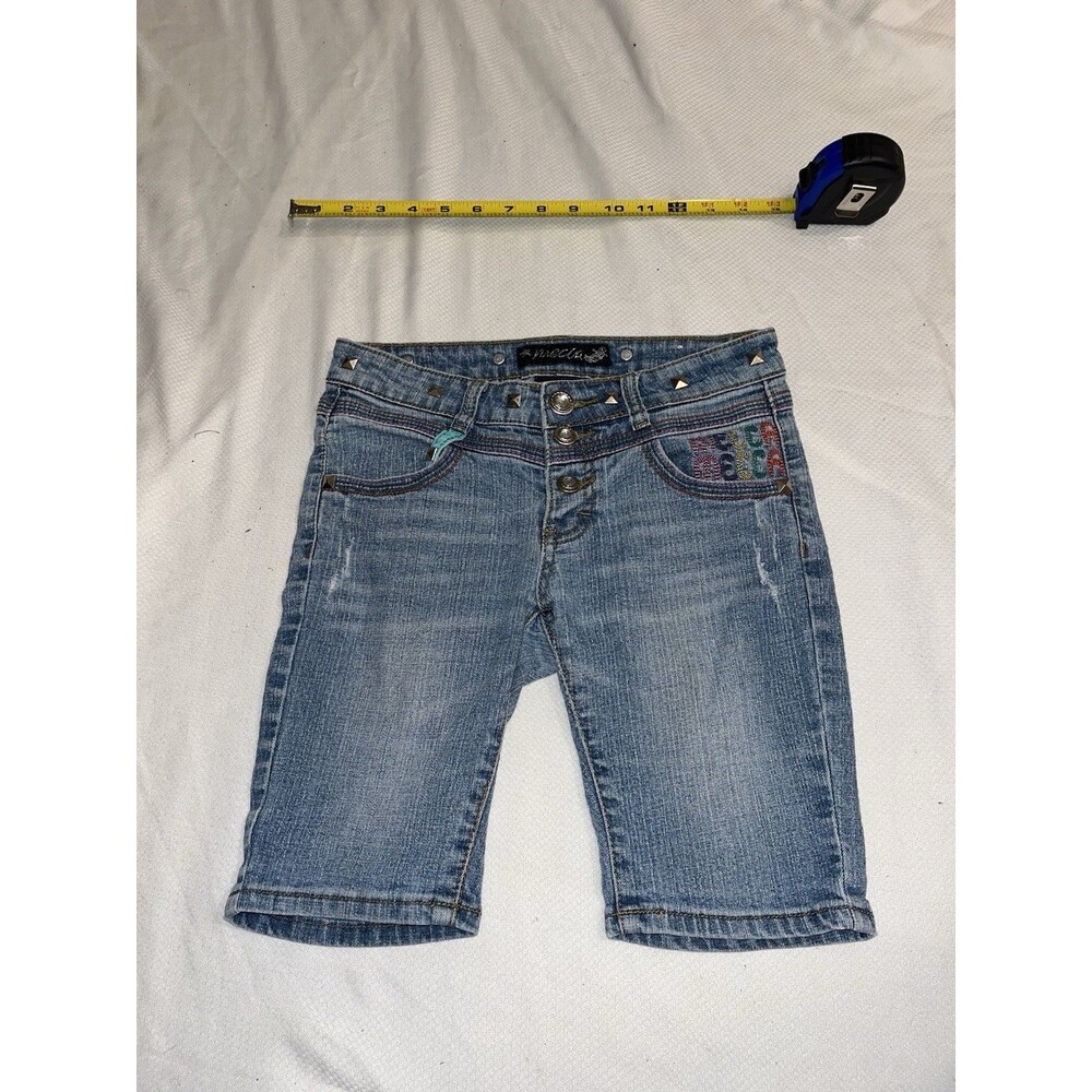 Girls Vintage y2k Mecca Bedazzled Denim Shorts Size 10